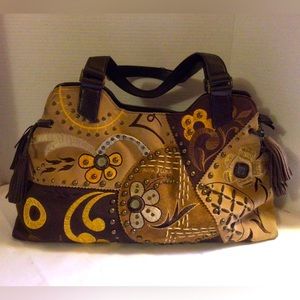 Baya Luna Handbag - Beautiful purse with tan & gold embroidery & brown studs